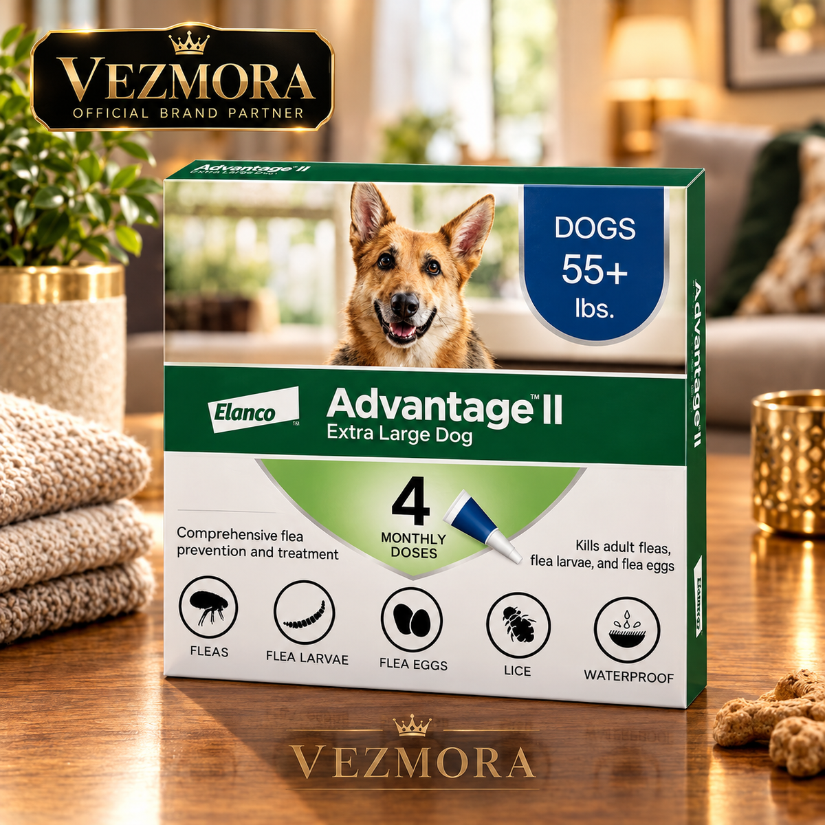 VEZmora Advantage II Flea Treatment & Prevention for Extra Large Dogs (Over 55 lbs) – 4 Doses