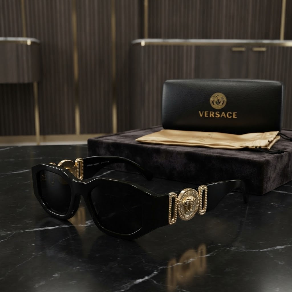 Vezmora Versace Medusa Biggie Black Square Sunglasses with Case Set - Vezmora