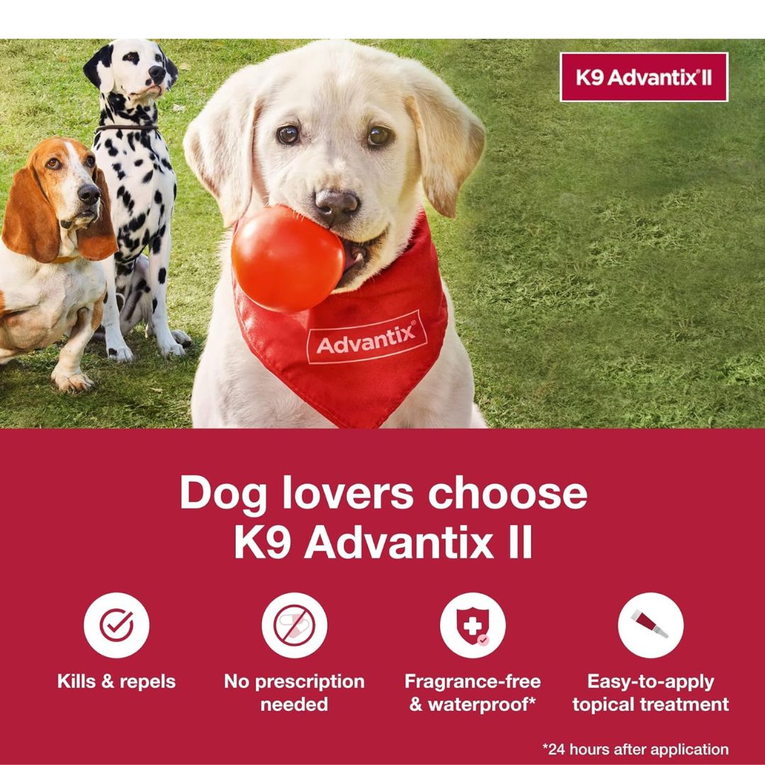 VEZmora K9 Advantix II Flea, Tick & Mosquito Treatment for Extra Large Dogs (Over 55 lbs) – 6 Doses