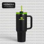 VEZmora Stanley Quencher H2.0 FlowState Tumbler with Straw and Gift Box, Black & Neon Green Spider Web