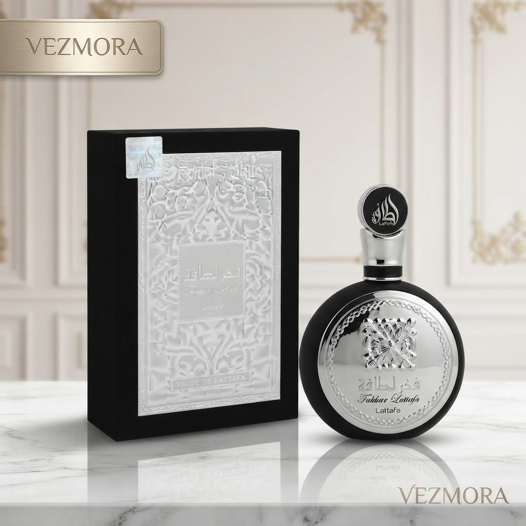 VEZMORA Fakhar Lattafa Black Pride Eau de Parfum | Luxury Long-Lasting Arabic Fragrance for Men