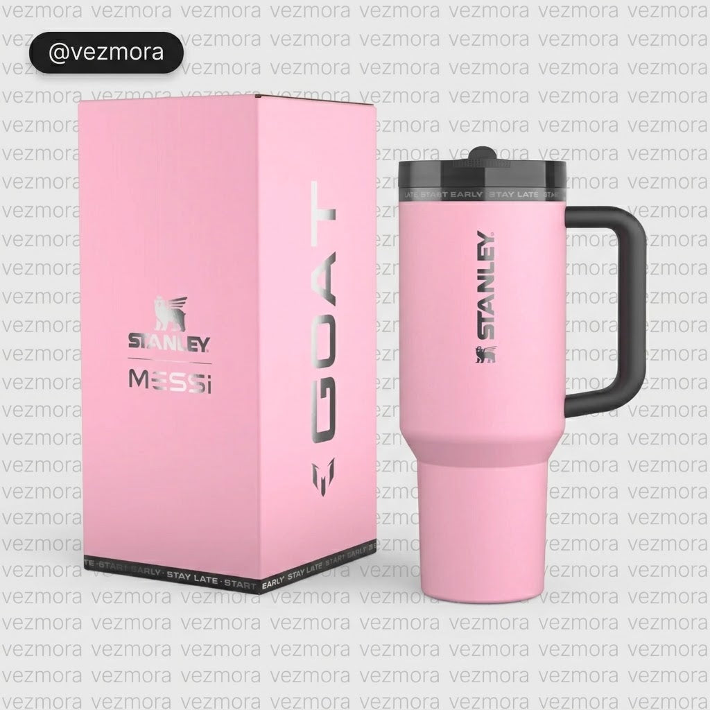 VEZmora Stanley x GOAT Insulated Stainless Steel Quencher H2.0 FlowState Tumbler with Straw and Gift Box, Pink