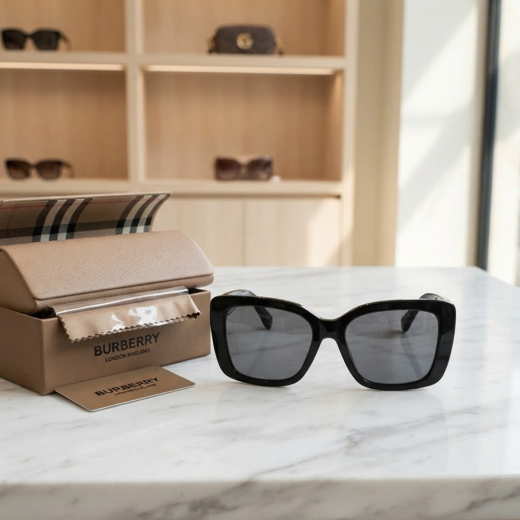 Vezmora Burberry Classic Black Square Sunglasses with Case & Box Set - Vezmora