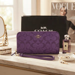 Vezmora Coach Signature Purple Accordion Zip Around Wallet with Wrist Strap - Vezmora