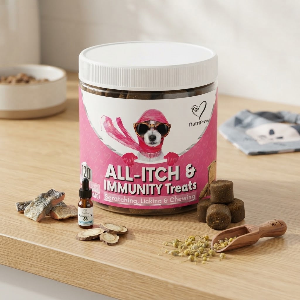 Vezmora NutriPaw All-Itch & Immunity Treats for Dogs – Relief for Scratching, Licking & Chewing – 120 Chews - Vezmora
