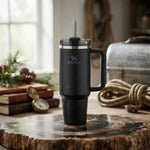 Stanley Quencher H2.0 FlowState Insulated Stainless Steel 40oz Tumbler, Black Floral Etched - Vezmora