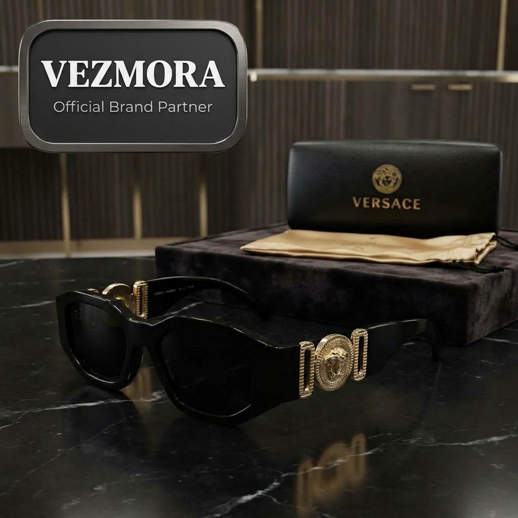 Vezmora Versace Medusa Biggie Black Square Sunglasses with Case Set