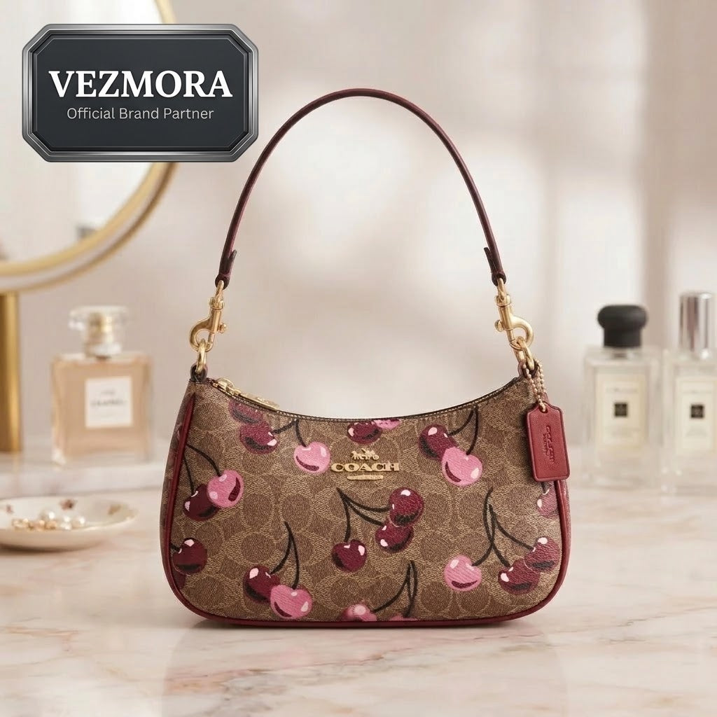 Vezmora Coach Signature Cherry Print Coated Canvas Shoulder Bag