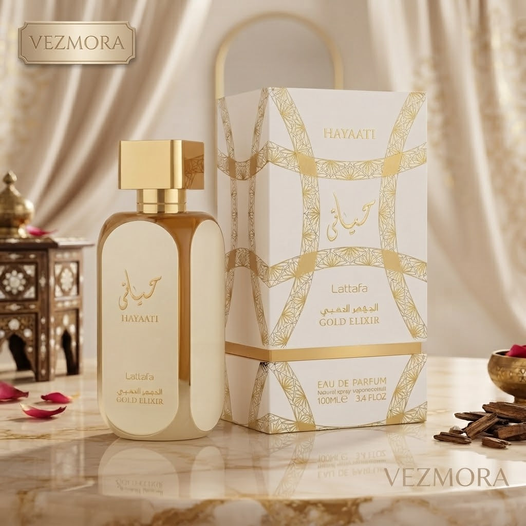 VEZmora Lattafa Hayaati Gold Elixir Eau de Parfum - Luxury Fragrance Spray (100 ml / 3.4 Fl Oz)