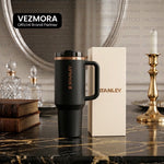 VEZmora Messi x Stanley Quencher H2.0 FlowState Insulated Stainless Steel 40oz Tumbler, Matte Black with Rose Gold Details