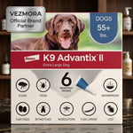 VEZmora K9 Advantix II Flea, Tick & Mosquito Treatment for Extra Large Dogs (Over 55 lbs) – 6 Doses