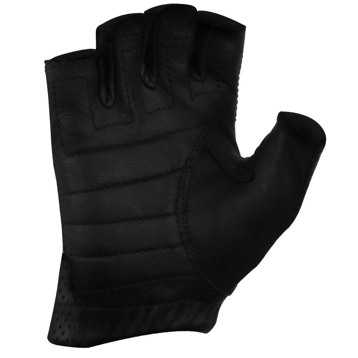 Vance GL2090 Mens Black Gel Palm Perforated Fingerless Biker Leather Gloves