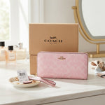 Vezmora Coach Signature Pink Accordion Zip Around Wallet with Wrist Strap - Vezmora