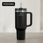 VEZmora Stanley Quencher H2.0 FlowState Insulated Stainless Steel 40oz Tumbler, Black Floral Etched