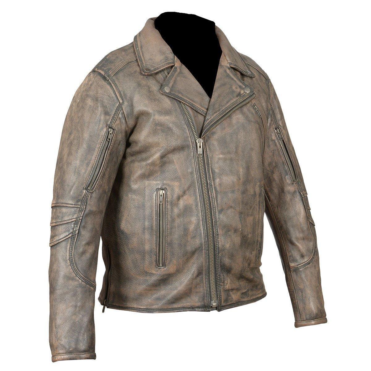 High Mileage Men's Dual Conceal Carry Distressed Brown Premium Cowhide Leather Biker Motorcycle Jacket