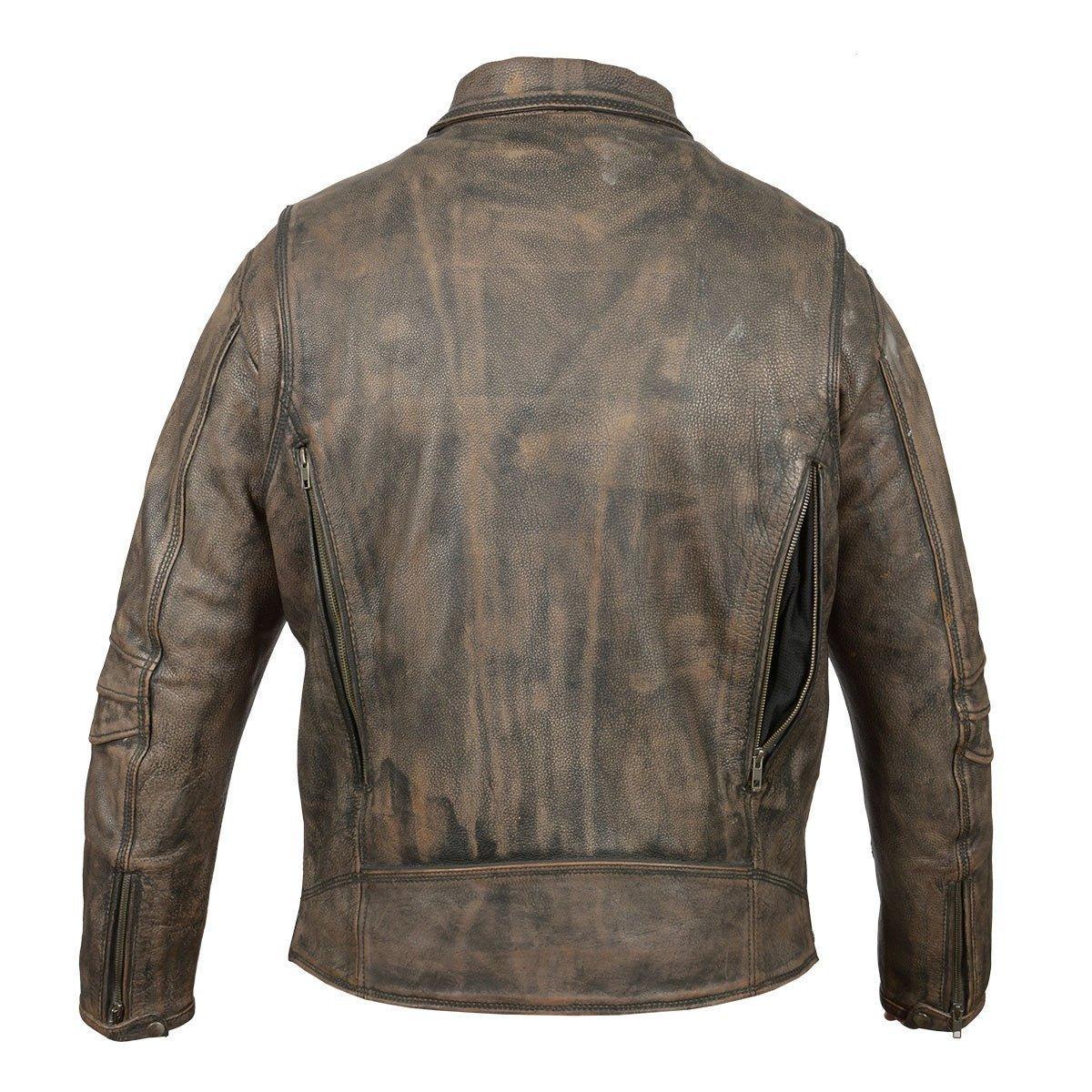 High Mileage Men's Dual Conceal Carry Distressed Brown Premium Cowhide Leather Biker Motorcycle Jacket