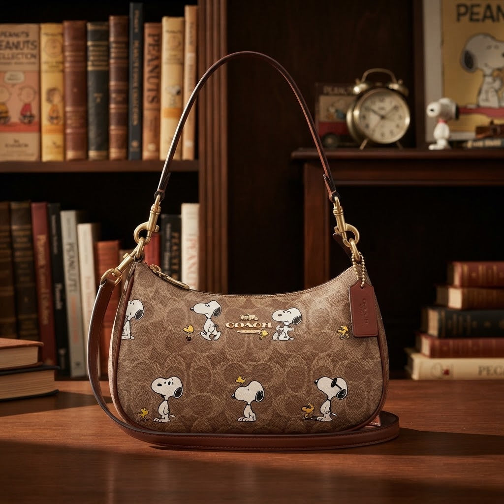 Vezmora Coach x Peanuts Signature Canvas Snoopy Print Shoulder Bag - Vezmora