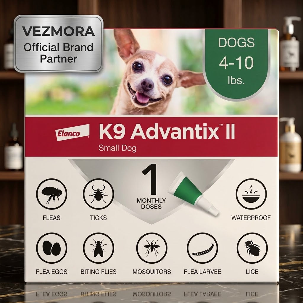 VEZmora K9 Advantix II Flea, Tick & Mosquito Treatment for Small Dogs (4-10 lbs) – 6 Doses