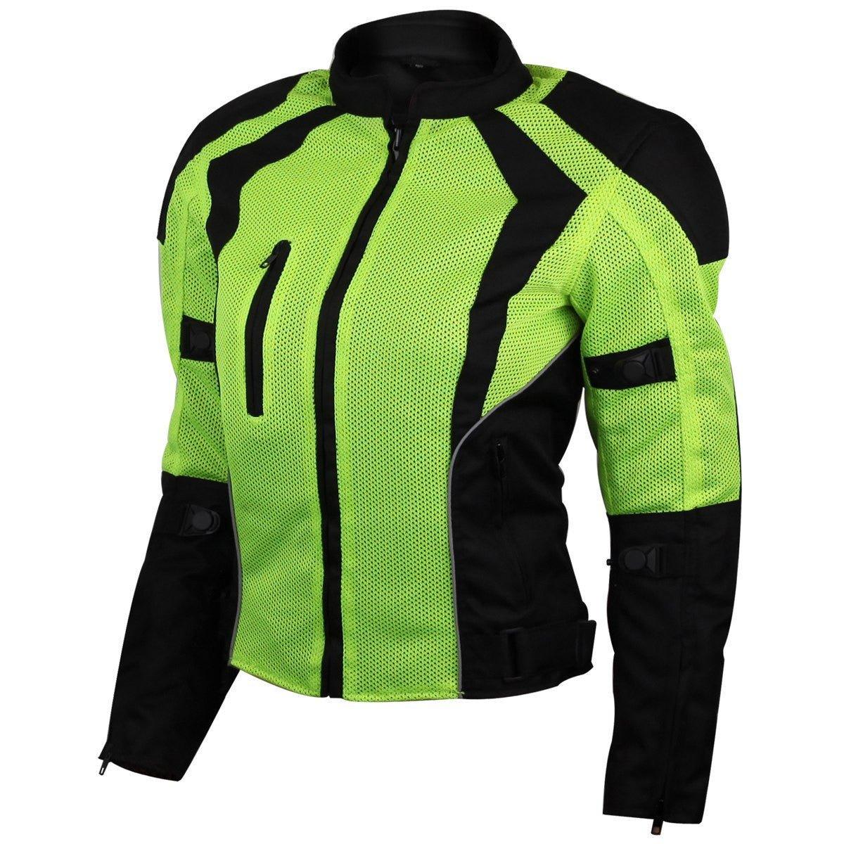 Vance Womens High Visibility Mesh Motorcycle Riding Jacket With CE Armor & Removeable Thermal Liner