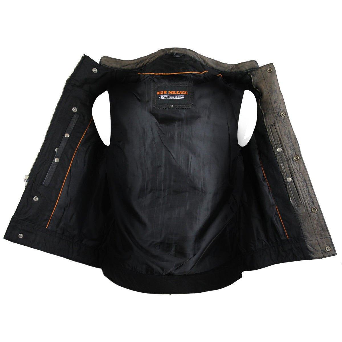 High Mileage Mens Premium Cowhide Distressed Brown SOA Style Biker Club Leather Motorcycle Vest