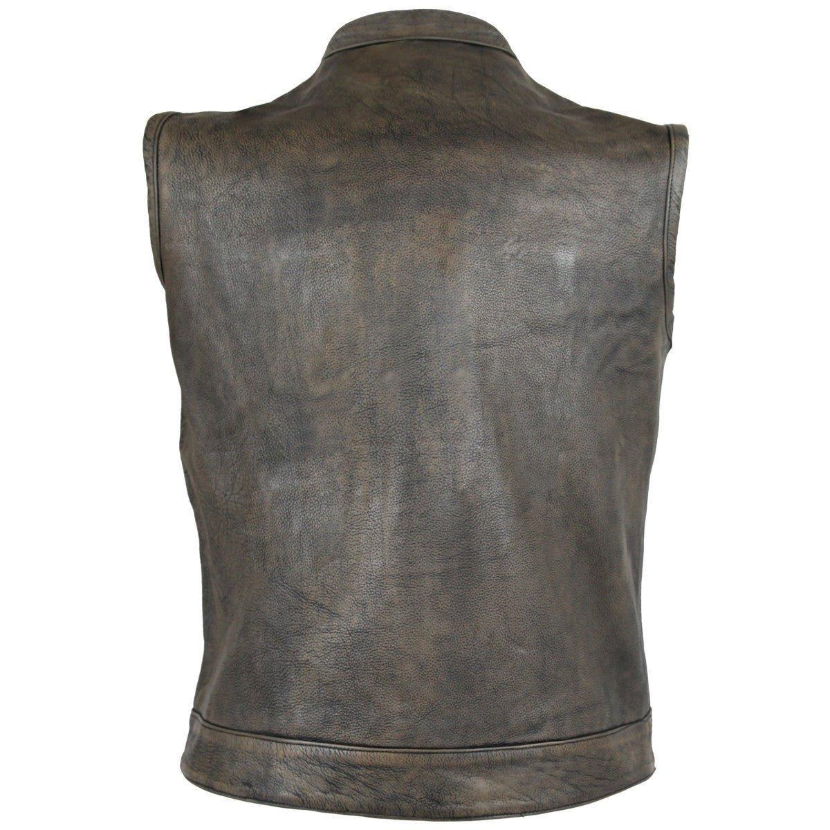 High Mileage Mens Premium Cowhide Distressed Brown SOA Style Biker Club Leather Motorcycle Vest