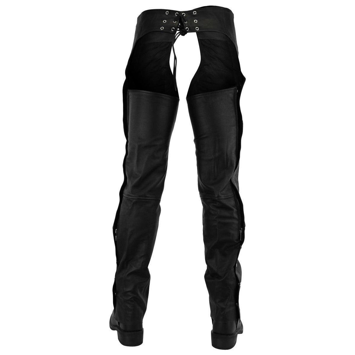 Vance Leather Unisex Black Premium Cowhide Deep Pocket Biker Leather Motorcycle Chaps