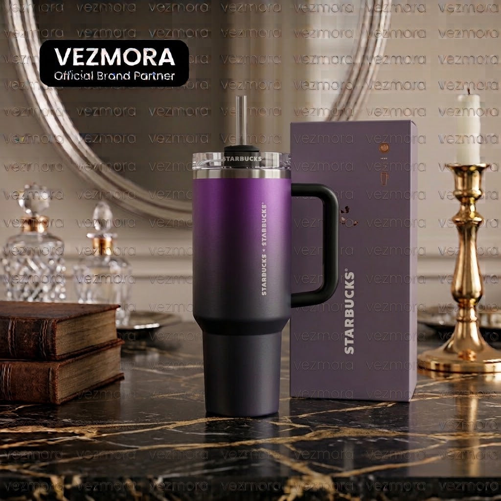 VEZmora Stanley Quencher H2.0 FlowState Insulated Stainless Steel 40oz Tumbler, Black Chroma Collection