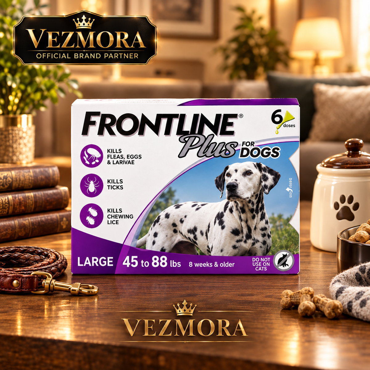 VEZmora Frontline Plus Flea and Tick Treatment for Large Dogs (45 to 88 lbs), 6 Doses