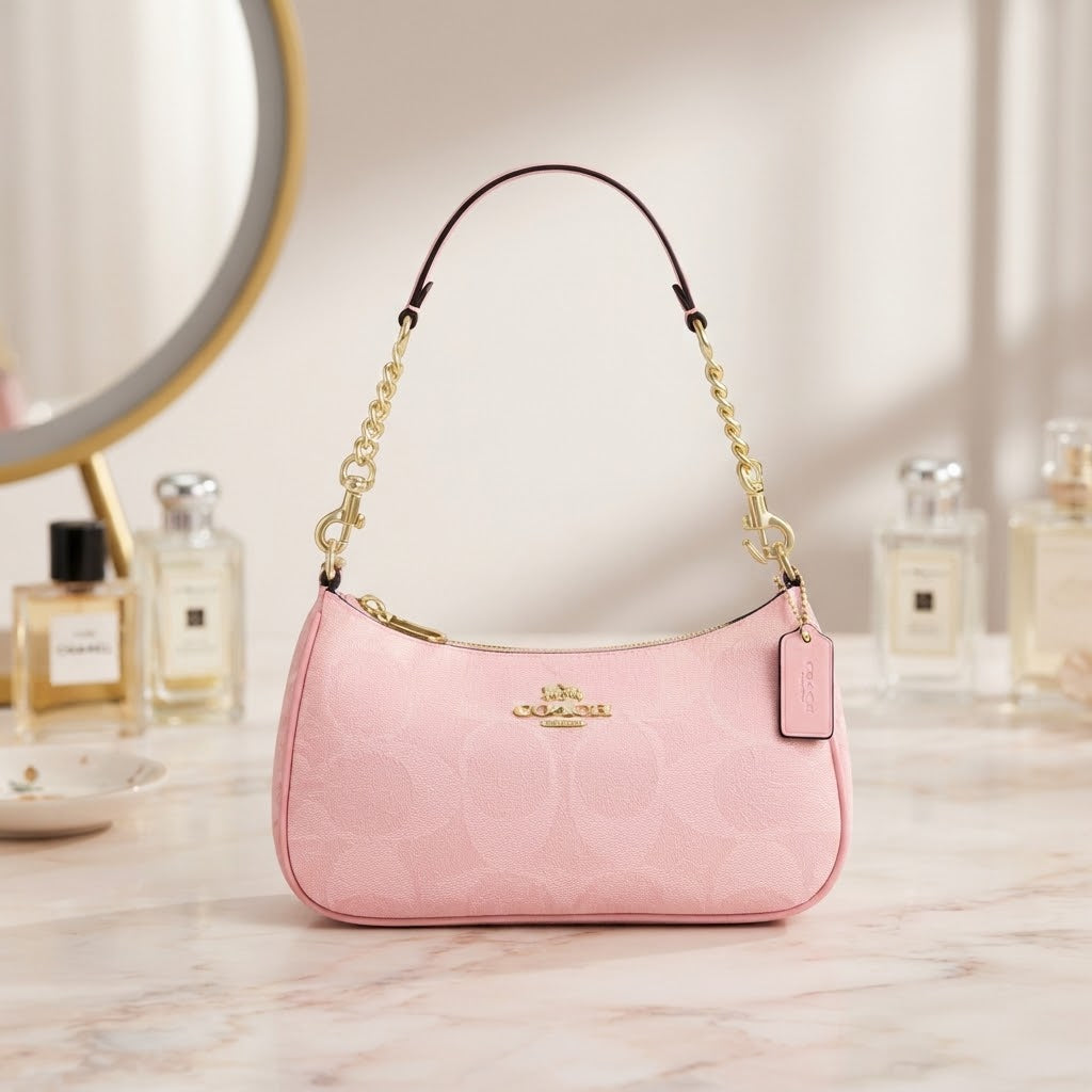 Vezmora Coach Signature Pink Jacquard Chain Shoulder Bag - Vezmora