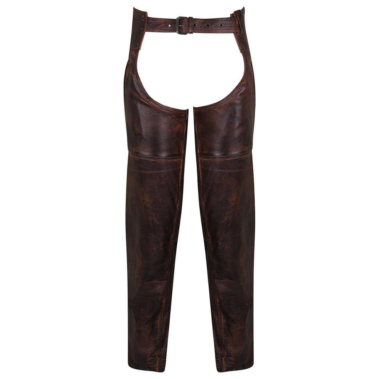 High Mileage Unisex Vintage Distressed Brown Biker Motorcycle Leather Chaps