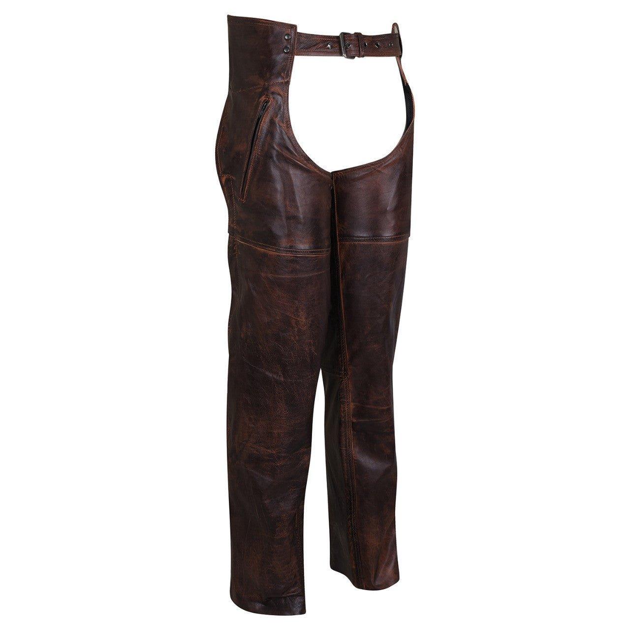 High Mileage Unisex Vintage Distressed Brown Biker Motorcycle Leather Chaps