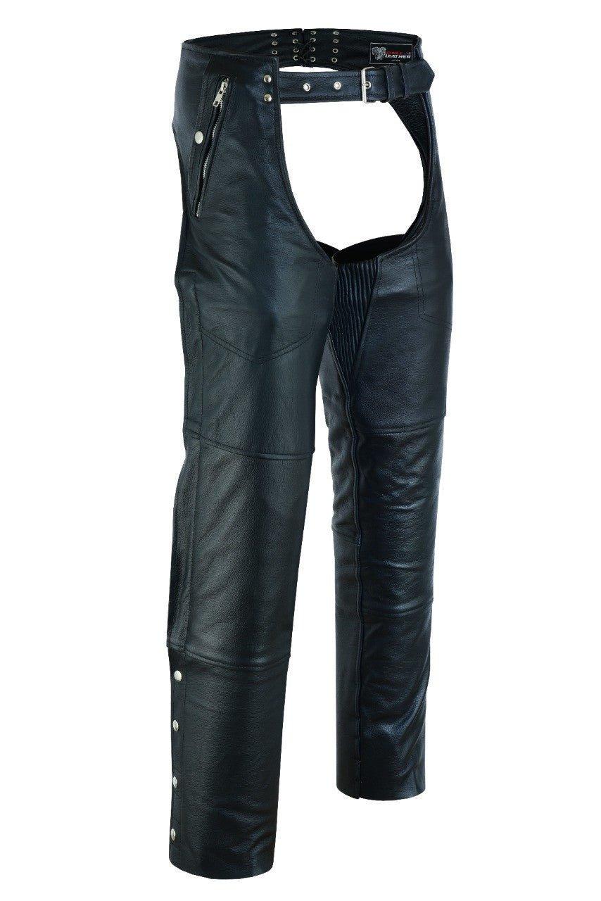 Unisex Black Premium Cowhide Four Pocket Biker Leather Chaps