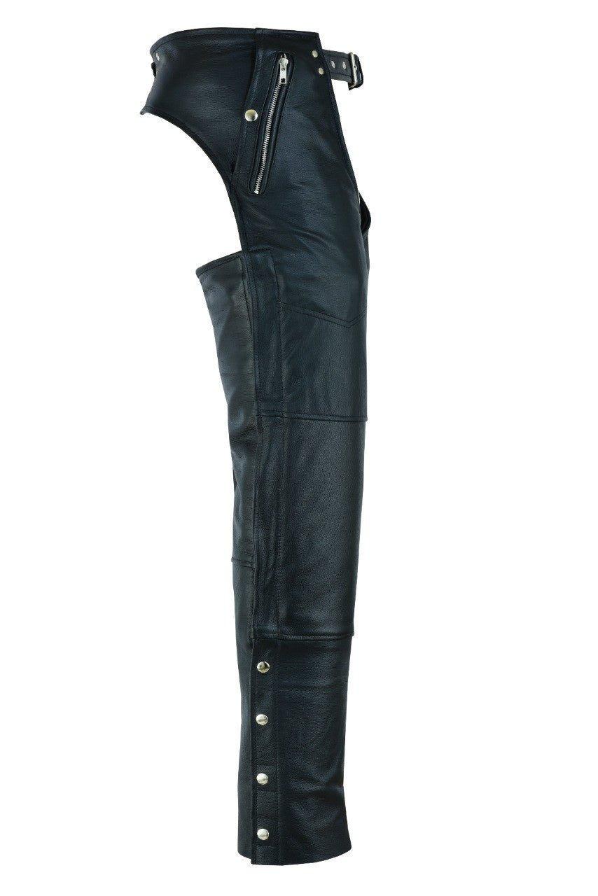 Unisex Black Premium Cowhide Four Pocket Biker Leather Chaps