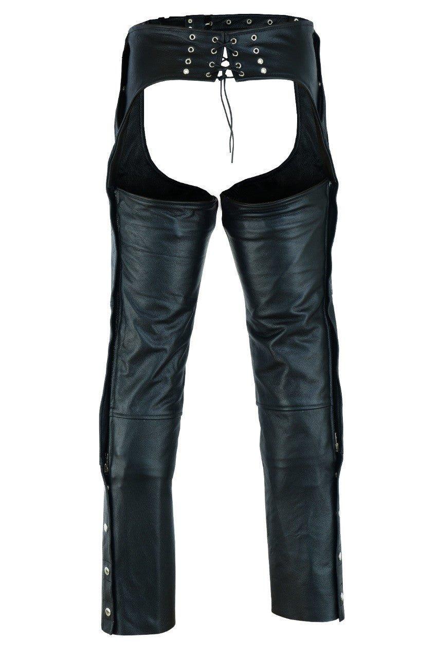 Unisex Black Premium Cowhide Four Pocket Biker Leather Chaps