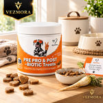 Vezmora NutriPaw Pre, Pro & Post-Biotic Treats for Dogs – Triple-Action Gut, Digestion & Immune Support – 120 Chews