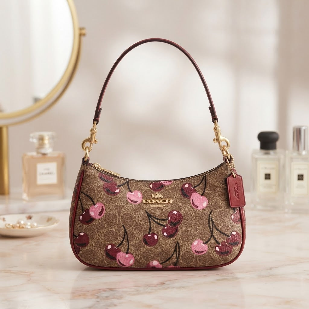 Vezmora Coach Signature Cherry Print Coated Canvas Shoulder Bag - Vezmora