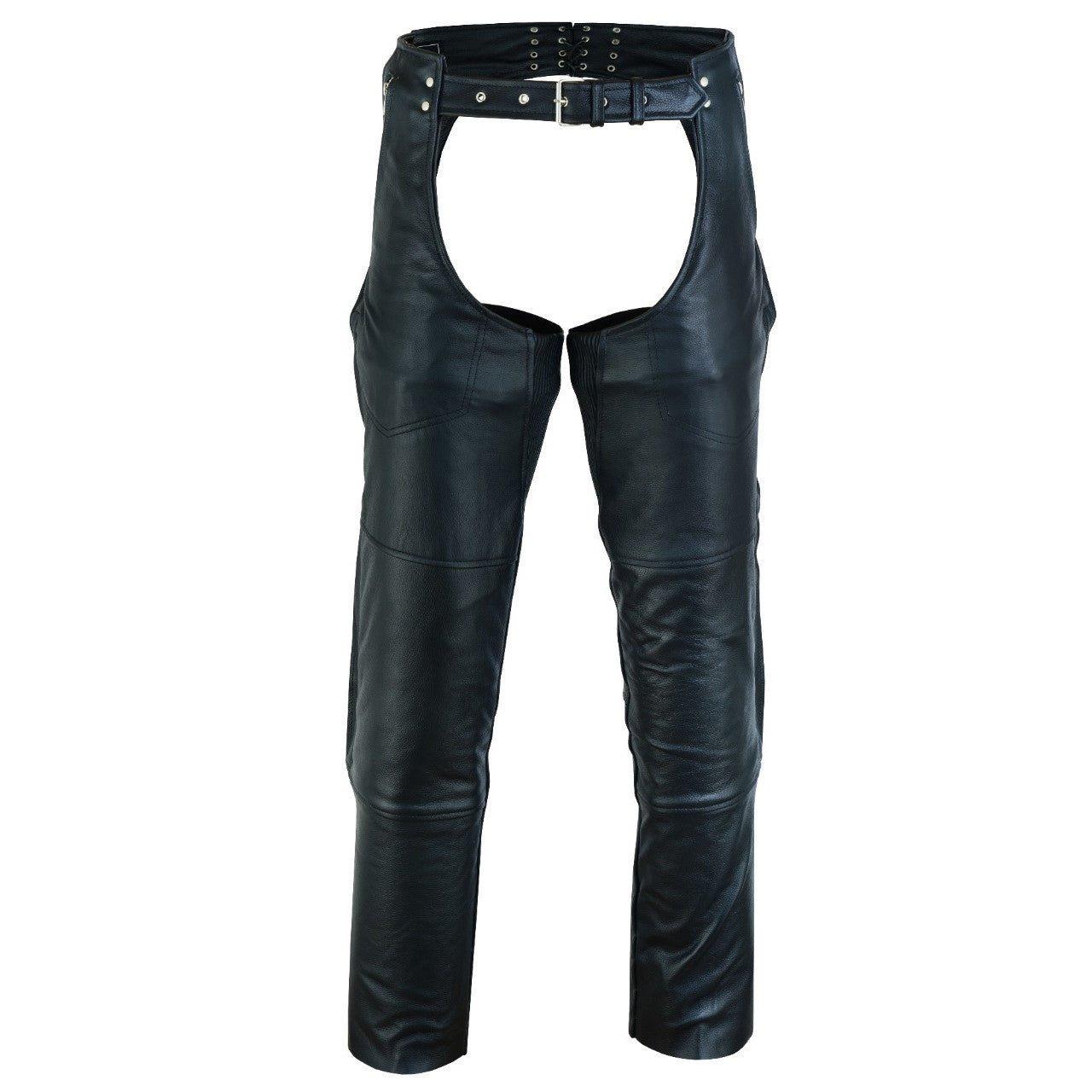 Unisex Black Premium Cowhide Four Pocket Biker Leather Chaps