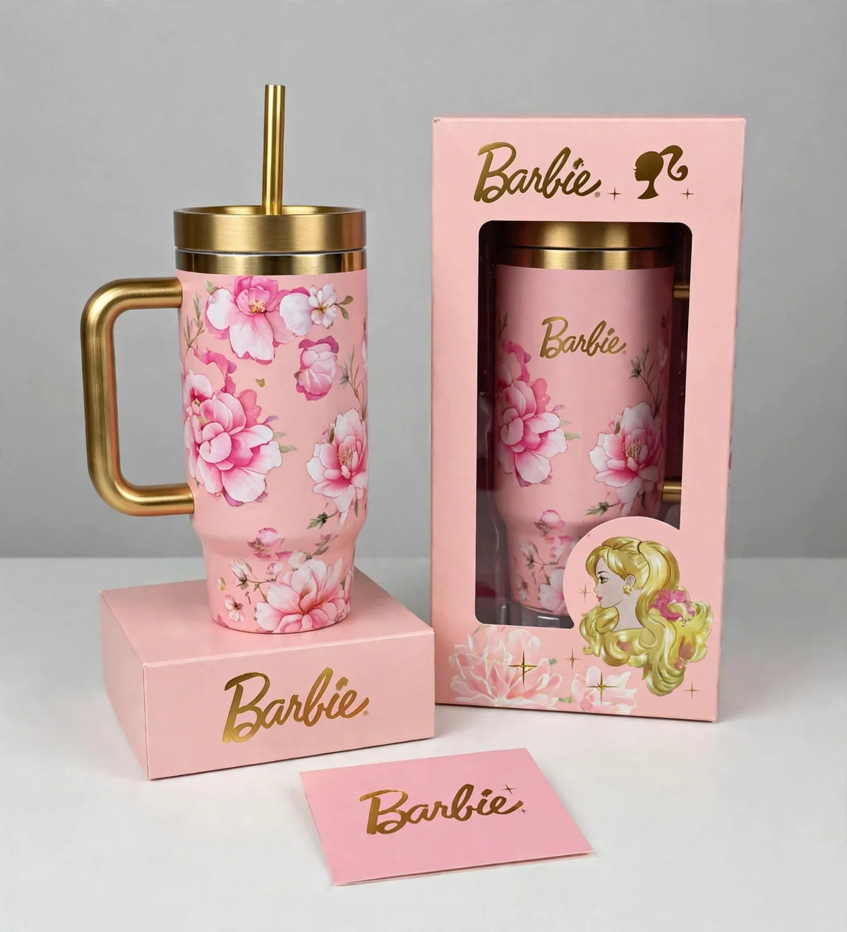 Barbie x Stanley Quencher H2.0 FlowState Insulated Stainless Steel 40oz Tumbler with Straw and Gift Box, Just Peachy - Vezmora