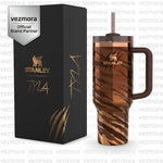 Stanley x Tyla Limited Edition Insulated Stainless Steel Quencher H2.0 FlowState Tumbler with Straw and Gift Box, Brown Tiger Print