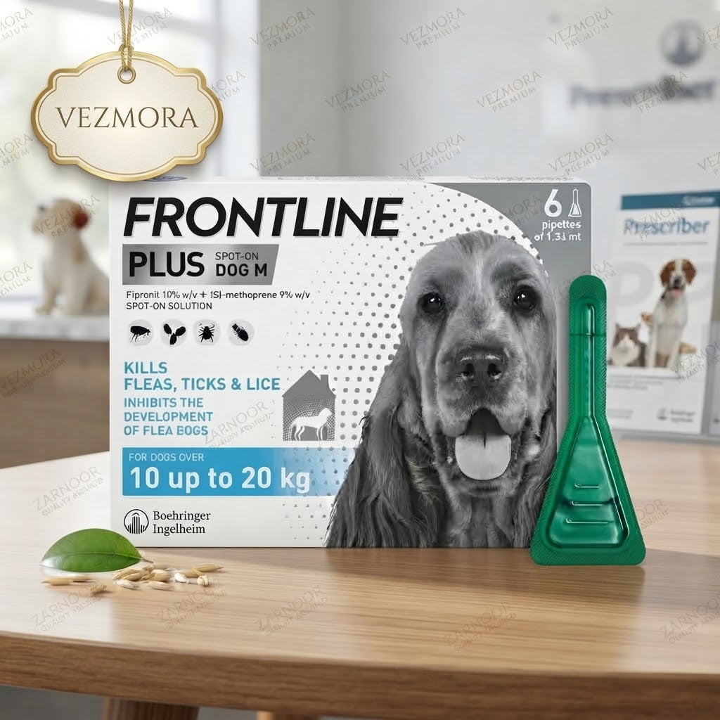 Vezmora Frontline Plus Spot-On Flea, Tick & Lice Treatment for Medium Dogs (10-20 kg) - 6 Pipettes