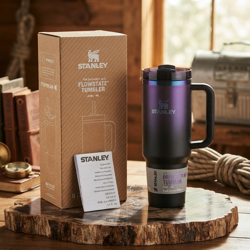 Stanley Quencher H2.0 FlowState Insulated Stainless Steel 40oz Tumbler, Black Chroma Collection - Vezmora