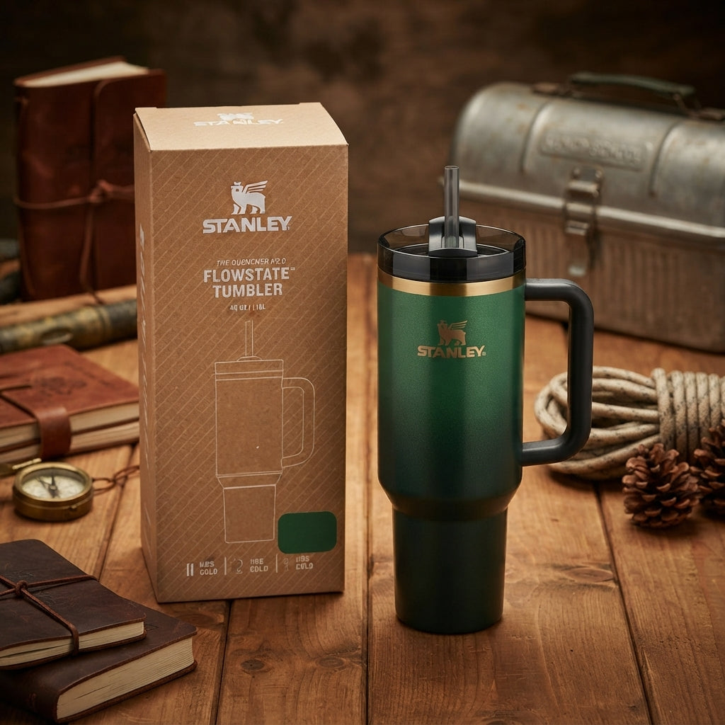 Stanley The Quencher H2.0 FlowState Insulated Stainless Steel 40oz Tumbler with Straw, Green Ombre - Vezmora