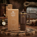 Stanley Quencher H2.0 FlowState Insulated Stainless Steel 40oz Tumbler, Matte Brown with Gold Branding - Vezmora