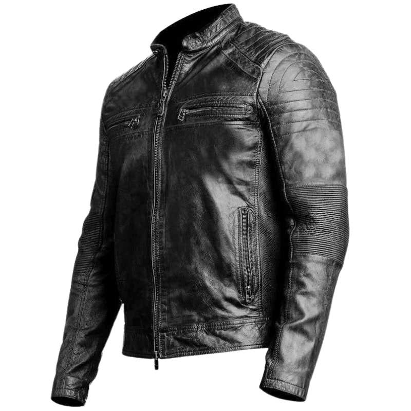 Men’s Genuine Leather Biker Jacket, Zipper Closure