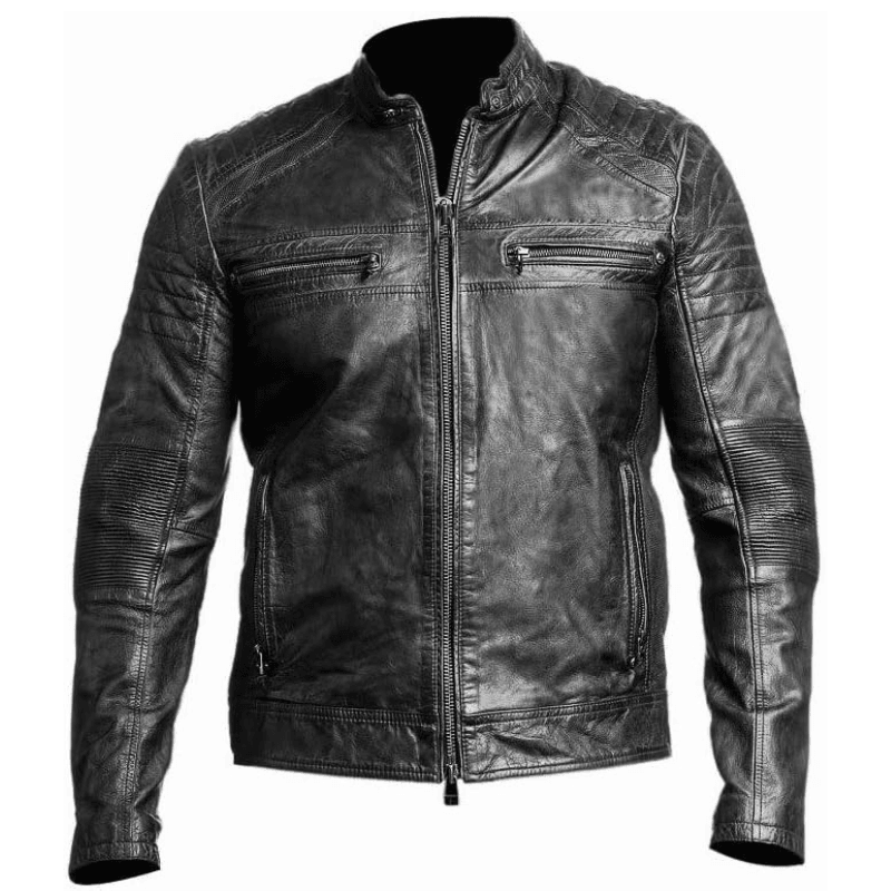 Men’s Genuine Leather Biker Jacket, Zipper Closure