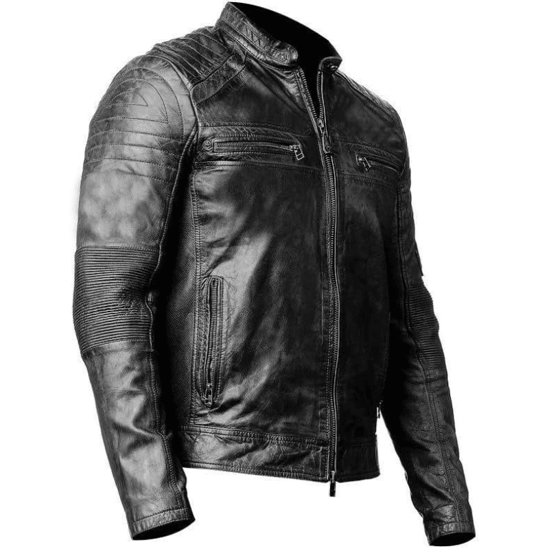 Men’s Genuine Leather Biker Jacket, Zipper Closure