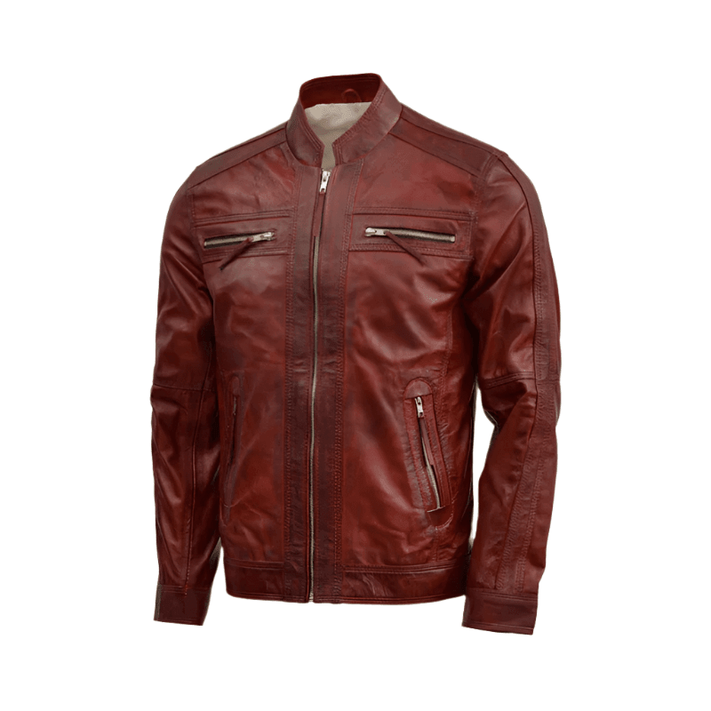 Men's Vintage Burgundy Waxed Leather Jacket – Stylish & Versatile