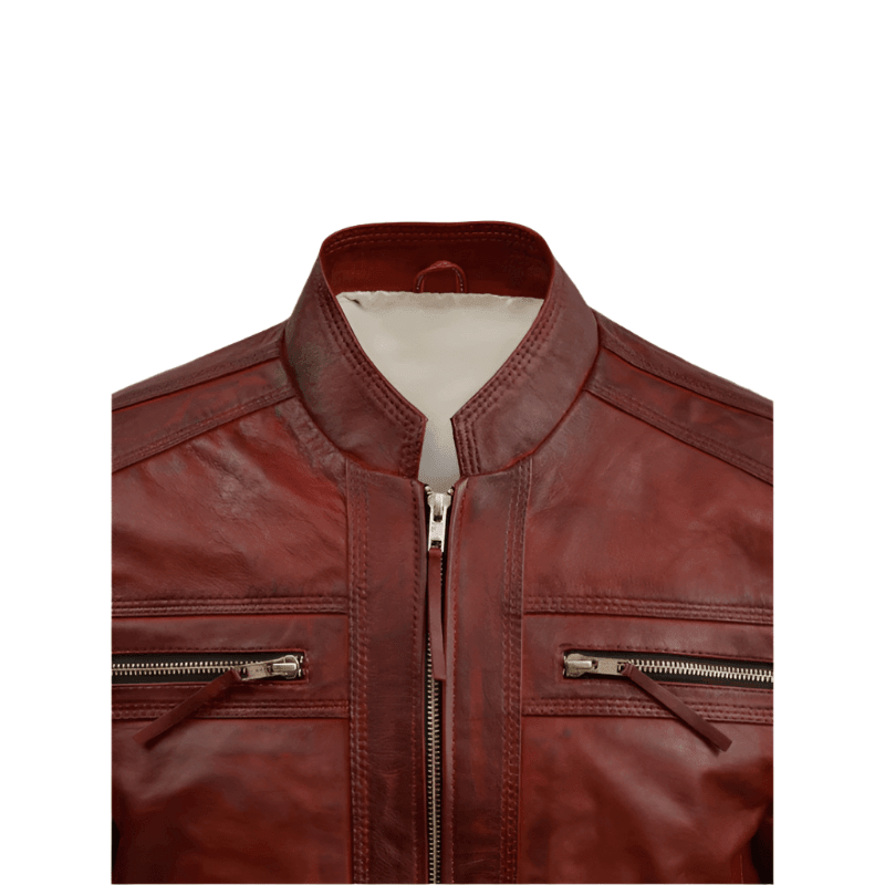 Men's Vintage Burgundy Waxed Leather Jacket – Stylish & Versatile