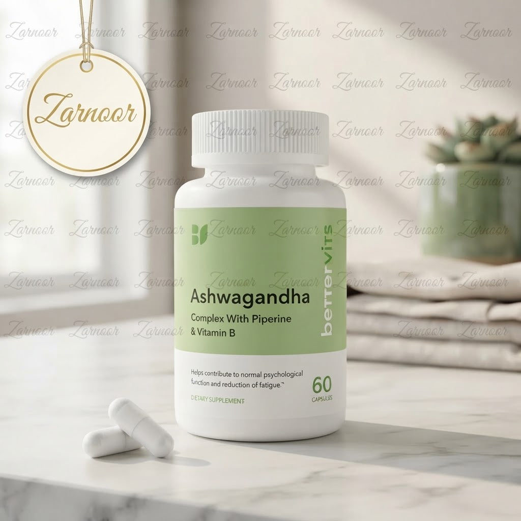Vezmora BetterVits Ashwagandha Complex with Piperine & Vitamin B Dietary Supplement - 60 Capsules - Vezmora