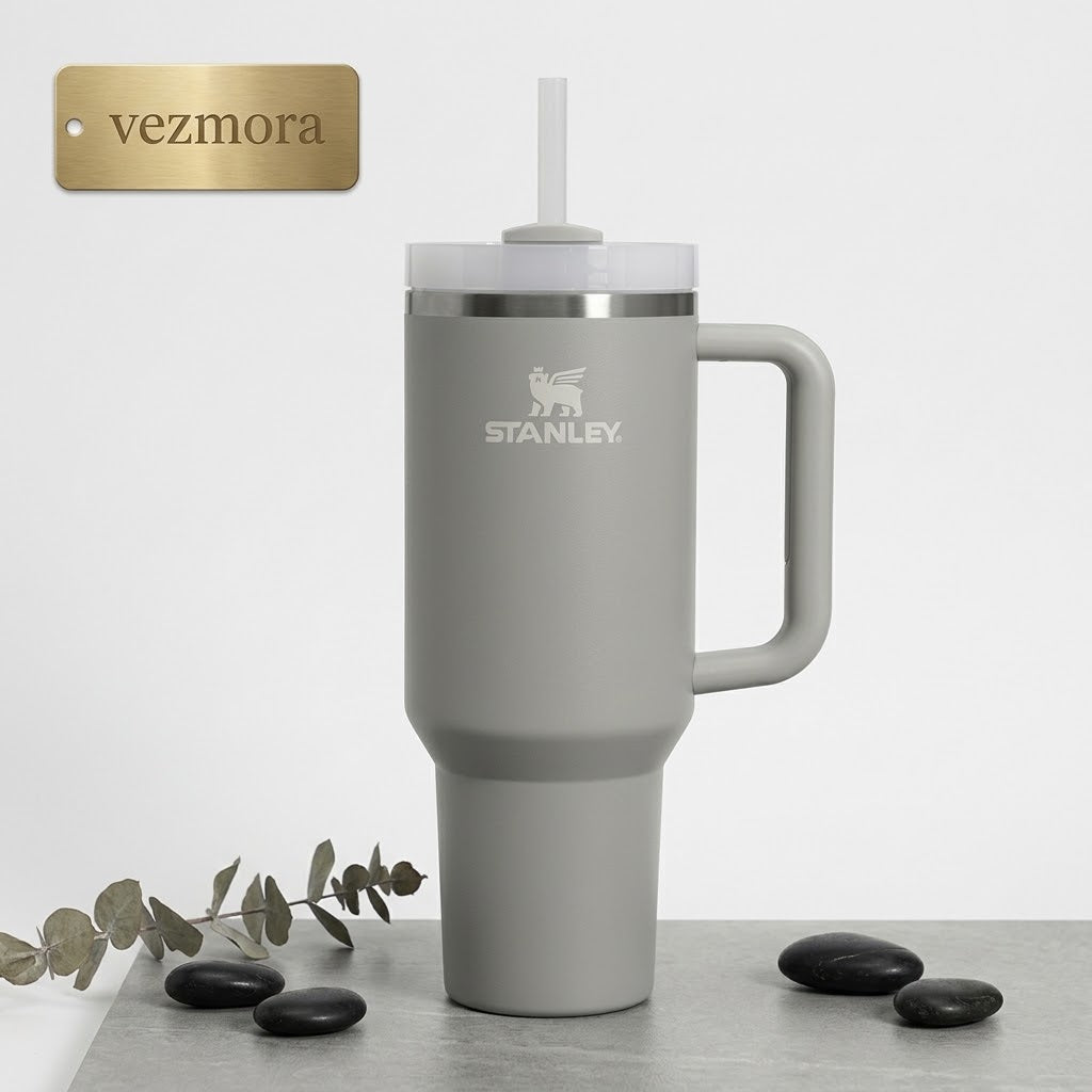 VEZmora Stanley x LoveShackFancy Insulated Stainless Steel Quencher H2.0 FlowState Tumbler with Straw and Gift Box, Blue Floral Toile